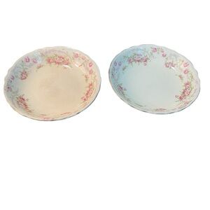 2 Vintage Sterling Porcelain Bowls Saucers Pink Roses Flowers Gold Trim Antique